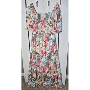 Betsey‎ Johnson Smocked Floral Maxi Dress Small Puff Sleeve Feminine Romantic